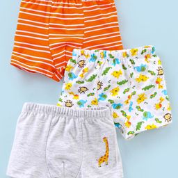Babyhug 100% Cotton Striped & Wild Animals Printed Briefs Pack of 3 - Grey & Orange-image-69