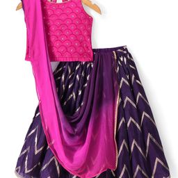 Babyhug Woven Sleeveless Choli & Lehenga Dupatta Gotta Patti & Sequine Detailing - Pink & Purple-picture-16