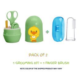 NeonateCare Baby 4 in 1 Grooming Kit & Pedicure Essential Kit with Baby Silicone Soft Bristles Finger Brush for Oral Dental Care  -( Green Oval GK -  Finger Brush)( Color and design may vary)-24