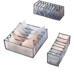 MOMISY Bra Underwear Socks Organizer Folding Closet Storage Boxes Clothes Separated Organizer 6/7/11 Compartments Grids Drawer Organizer Pack of 3 - Grey-image-61