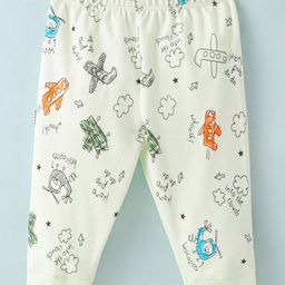 Child World Interlock Full Length Lounge Pants With Aeroplane Print - Green-picture-24