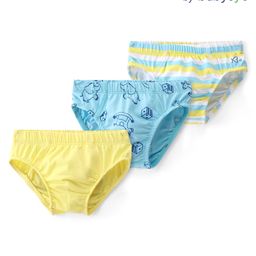 Babyoye 100% Cotton Knit With Anti Bacterial Finish  Briefs Solid  Striped & Elephant Print Pack of 3 - Multicolour-image-13