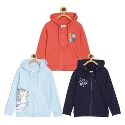 The Mom Store Pack Of 3 Cotton Full Sleeves Unicorn & Text Printed Zipper Hooded Sweatshirts - Red Blue & Navy Blue-picture-31