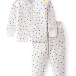 Babyhug Full Sleeves All Over Printed Thermal Vest & Pant - Off White-image-24