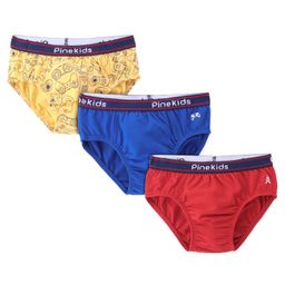 Pine Kids Cotton Knit Solid Colour & Printed Briefs Pack of 3 - Yellow Blue & Red-image-56