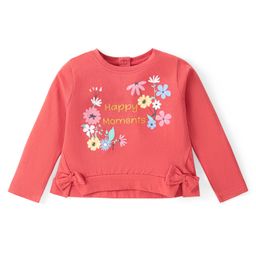 Babyhug Cotton Knit Full Sleeves Top With Floral & Text Print - Orange-image-96