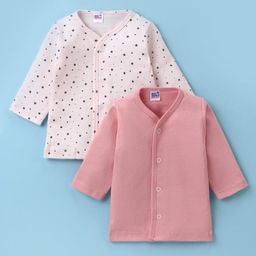 Ben Benny 100% Cotton Knit Full Sleeves  Jhablas with Solid & Star Print Pack of 2 - White & Light Red-image-13