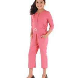 Kids Cave Three Fourth Sleeves Solid Jumpsuit - Pink-picture-22