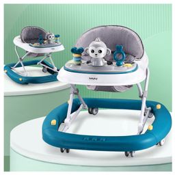 Babyhug 2 In 1 Multifunctional Baby Walker Cum Rocker With 3 Level Height Adjustment Musical Play Tray & Monkey Toy - Blue-10