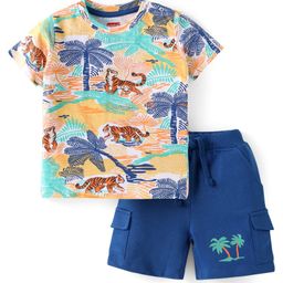 Babyhug Single Jersey Knit Half Sleeves Jungle Print T-Shirt & Shorts Set - Blue-image-69