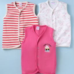 Ben Benny 100% Cotton Interlock Knit Sleeveless Front Open Jhablas with StripesPrint Pack of 3 - Pink-image-16