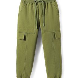 Primo Cotton Knit Full Length Solid Colour Trackpant With Cut & Sew - Olive Green-image-57