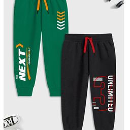 Trampoline Cotton Blend Pack Of 2 Next & Unlimited Text Printed Track Pants - Green & Black-image-99
