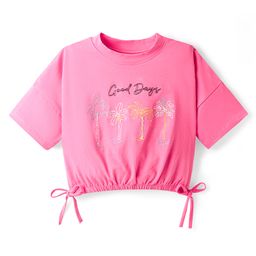 Primo Gino Cotton Knit Half Sleeves Drop Shoulder T-Shirt With Good Days Text Embroidery - Dark Pink-image-93