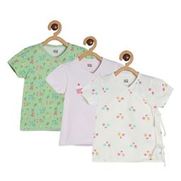 MINI KLUB Cotton Pack Of 3 Half Sleeves Cup Cake & Baby Animals Printed Jhablas - Green & Off White-image-74