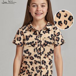 Arias Cotton Woven Half Sleeves Cheetah Printed Shacket - Bronze-picture-12