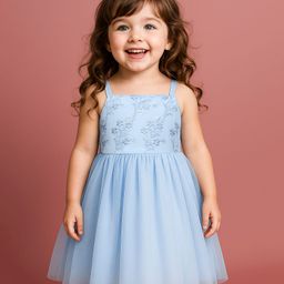 Babyhug Woven Sleeveless Mesh Party Dress With Floral Embroidery - Light Blue-image-94