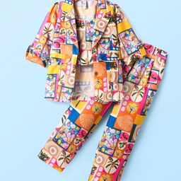 Enfance Cotton Full Sleeves Floral Printed Jacket With Coordinating Crop Top & Pant Set - Orange-image-7