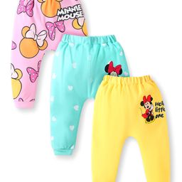 Babyhug Disney Interlock Knit Full Length Diaper Leggings With Minnie Mouse Family Graphics Pack Of 3 - Pink Light Blue & Yellow-image-22