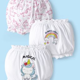 Doodle Poodle 100% Cotton Bloomers With Unicorn Print Pack Of 3 - White-image-38