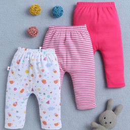 BUMZEE Cotton Full Length Solid & Cake Print Diaper Pants Pack of 3 - Pink & White-image-105