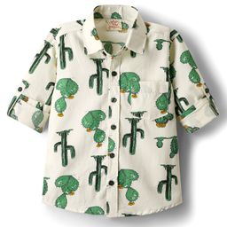 Rikidoos Full Sleeves Cactus Printed Shirt - Cream-image-97