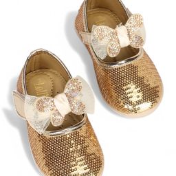 Lil Lollipop Bow & Butterfly Applique Detailed Sequins Embellished Mary Jane Ballerinas With Velcro Closure - Gold-image-33