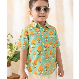 Tiber Taber 100% Cotton Half Sleeves Kathakali Dancer Printed Shirt - Green-image-22