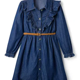 Hola Bonita Cotton Woven Full Sleeves Denim Shirt Dress With Belt - Blue-picture-12