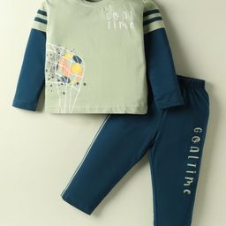 Tango Single Jersey Knit Full Sleeves Twofer T-shirt & Pant Set with Football Print - Fog Green & Navy Blue-picture-48