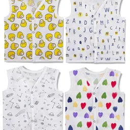 The Boo Boo Club Muslin Woven Set Of 4 Sleeveless Ducks & Hearts Printed Jhablas - White-picture-41