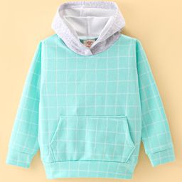 Rikidoos Full Sleeves Checked Hooded Sweatshirt - Sea Green-picture-8