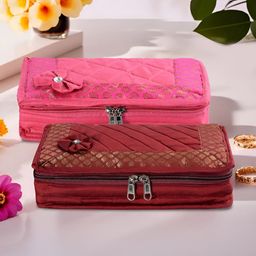 Aura Maroon and Pink 2 Pieces Printed 7-Compartments Jewellery Organisers-13