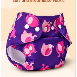 Babyhug Free Size Reusable Cloth Diaper Without Inserts Elephant Print - Purple image 2