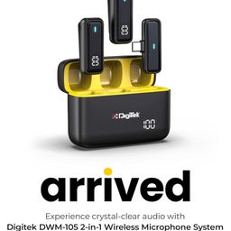 Digitek 2 in 1 Wireless Microphone DWM-105 with ANC Mode 50m Wireless Range 6 Hour Working Time Plug & Play Auto Pairing Compatible with Android & iOS for Broadcasting & Audio Recording - Black image 2