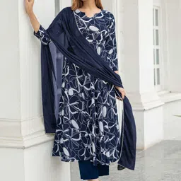 Navlik Floral Printed V-Neck Flared A-Line Kurta With Trousers & Dupatta-picture-38