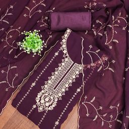 MANVAA Floral Embroidered Sequinned Silk Georgette Unstitched Dress Material-picture-46