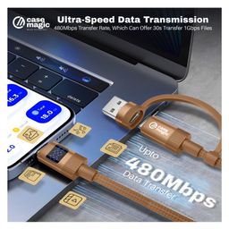 Case Magic 2-in-1 USB-C to USB-C & USB-A to USB-C Cable | 60W Fast Charging, 480Mbps Data, LED Display, Nylon Braided | Compatible with iPhone, iPad, MacBook, Samsung S25/S24/Flip (1M) image 3