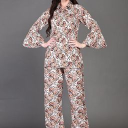 The Roadster Lifestyle Co Printed Shirt With Palazzos Co-Ords-image-102