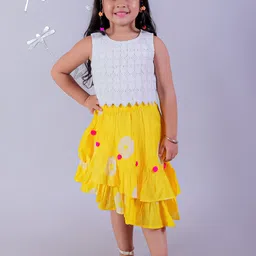 LIL DRAMA Girls Self Design Round Neck Pure Cotton Top With Skirt-image-29