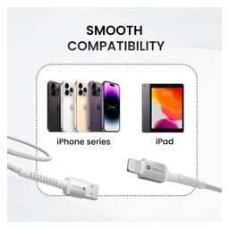 Portronics POR-2159 Konnect X USB to 8 Pin Cable with 3A Output Fast Charging and Data Transfer Nylon Braided Aluminium Alloy Shell 1M Length compatible with 8 PIN Devices-White image 5