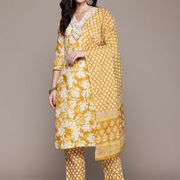 Readiprint Fashions Floral Printed Thread Work Pure Cotton Kurta with Trousers & Dupatta-picture-23