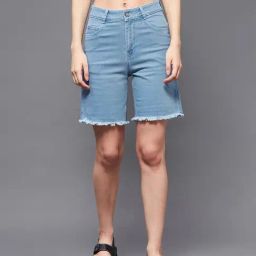Miss Chase Light Blue Regular Fit High Rise Denim Shorts-image-20