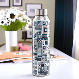 UMAI Steel & Blue Single Stainless Steel Printed Water Bottle-10