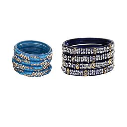 1ST TIME Set Of 8 Blue Alloy Artificial Stones & Beads Bangles-picture-45