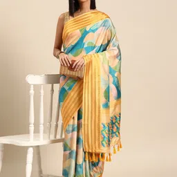 Silk Land Printed Zari Silk Blend Banarasi Saree-picture-56
