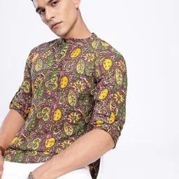 Anouk Rustic Band Collar Ethnic Motifs Printed Roll-Up Sleeves Kurta-image-68