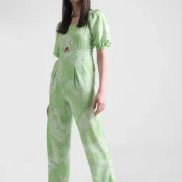 Only Mint Green Blended Printed Jumpsuit-image-20