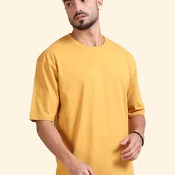 Mast & Harbour Mustard Yellow Drop-Shoulder Sleeves Anti Odour PureCotton Oversized Tshirt-image-107