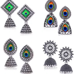 Sangria Silver-Plated Alloy Jhumkas-image-104